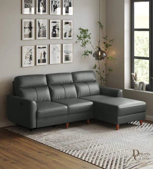 Lujain Leatherette L Shape Motoized Recliner In Granite Colour — Diwans Classic