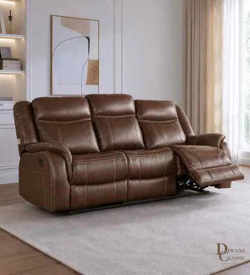 Mawa Leatherette 3 Seater Sofa In Dark Brown Colour — Diwans Classic