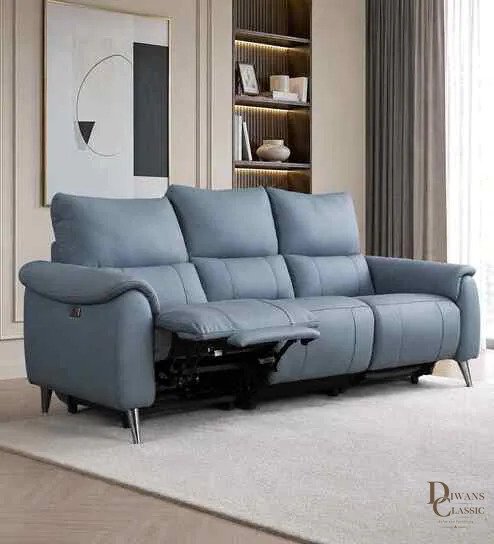 Riyah Motorised 3 Seater Recliner In Cobalt Blue Colour — Diwans Classic