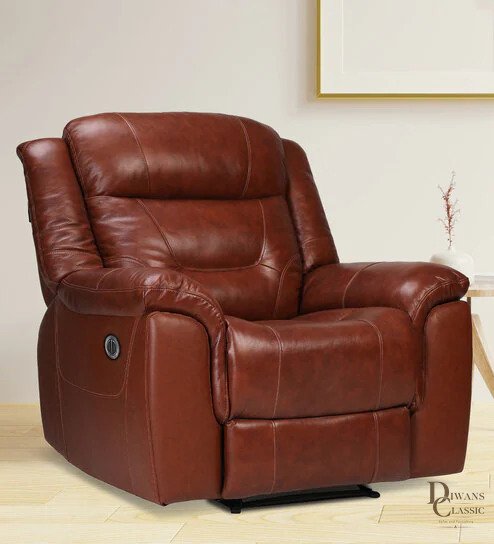Sana Half Leather 1 Seater Motorized Recliner In Chestnut Tan Colour — Diwans Classic