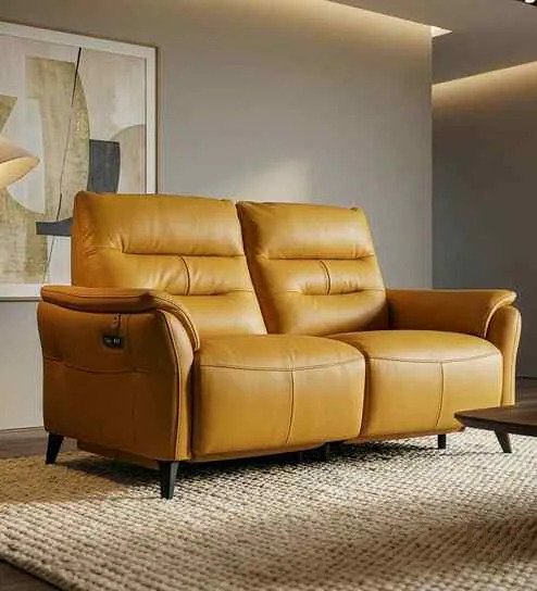 Tariq Luxe Dual Power 3 Seater Recliner In Yellow Colour — Diwans Classic