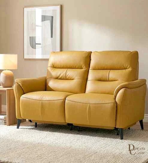 Tariq Luxe Dual Power  2 Seater Recliner In Yellow Colour — Diwans Classic