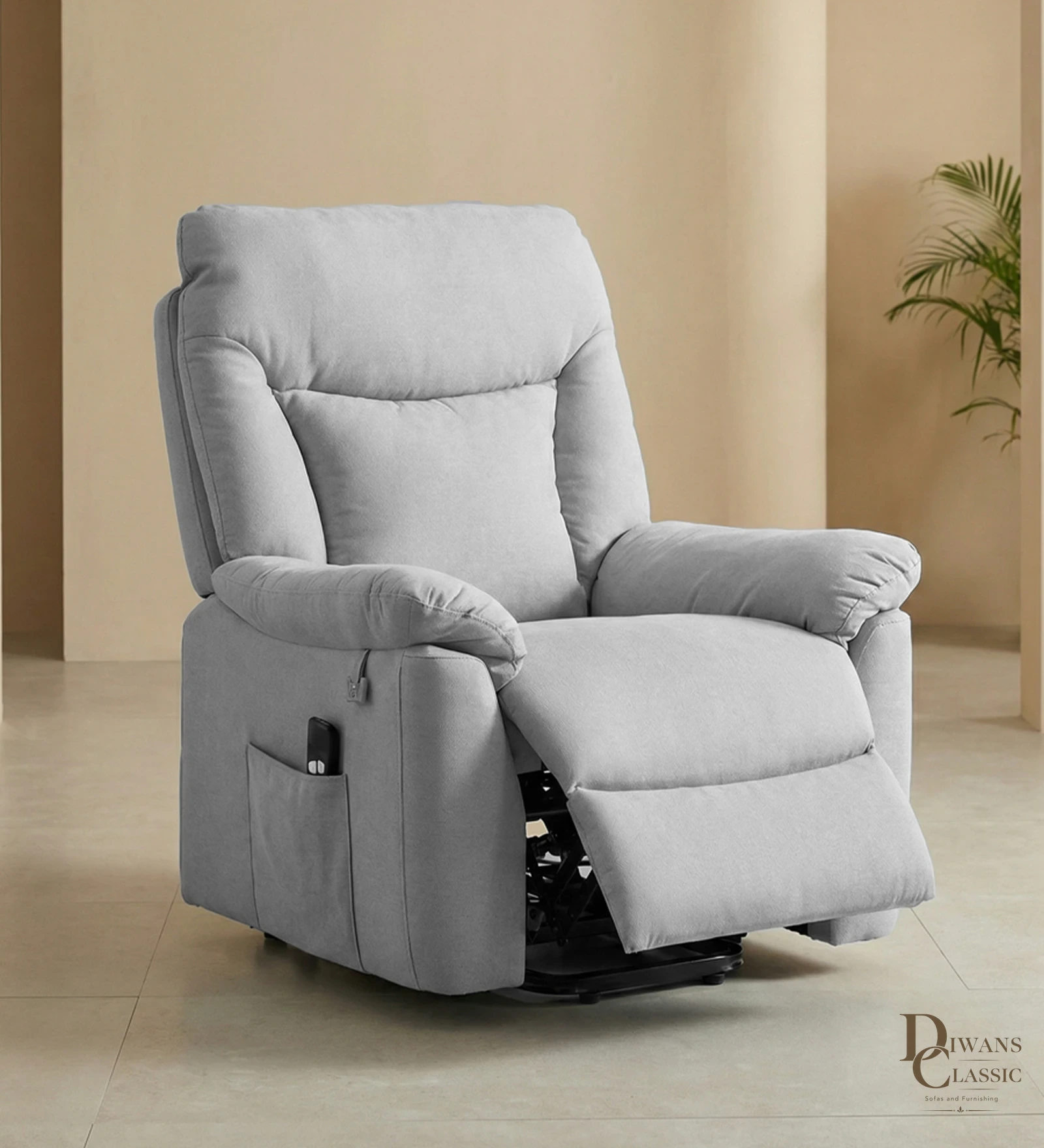 Nahir American Fabric Motorized 1 Seater Recliner In Light Blue Color — Diwans Classic