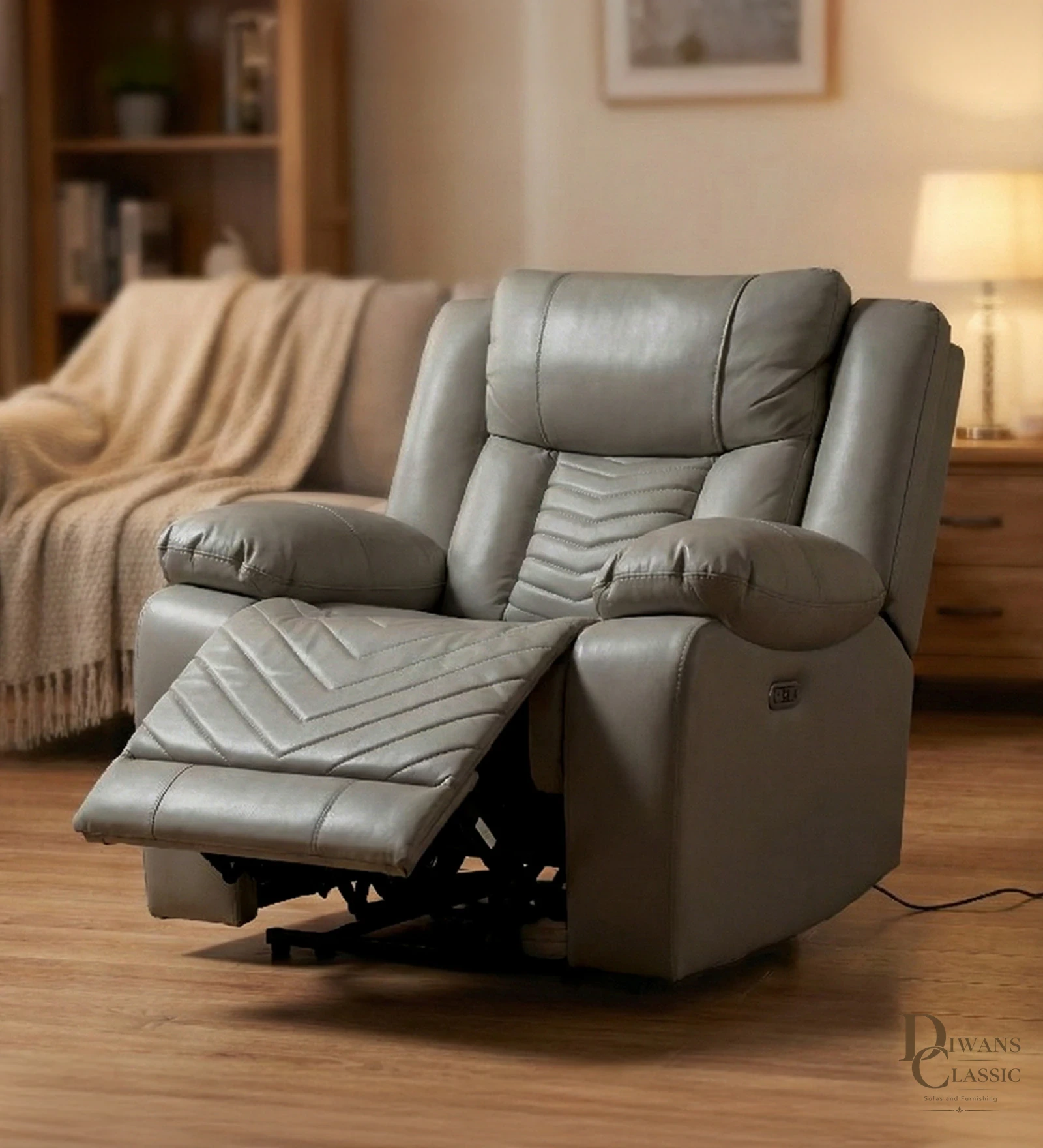 Shaheen American Power Motion Recliner 1 Seater In Beige Colour — Diwans Classic