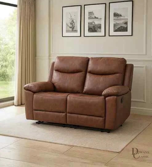 Majd American Leatherette Manual 2 Seater Recliner In Brown Color — Diwans Classic