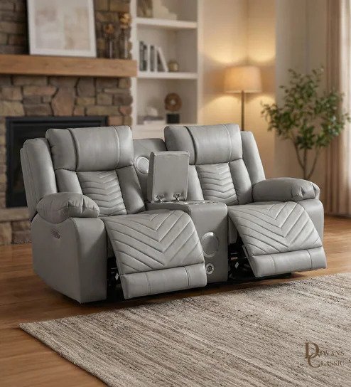 Shaheen American Power Motion Recliner 2 Seater In Grey Colour — Diwans Classic