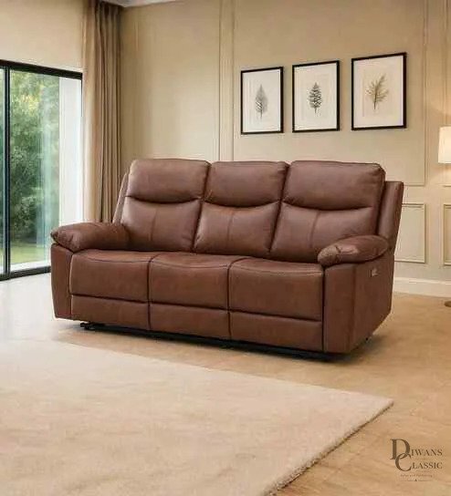 Majd American Leatherette Manual 3 Seater Recliner With USB & Type-C Charging PortIn Brown Color — Diwans Classic