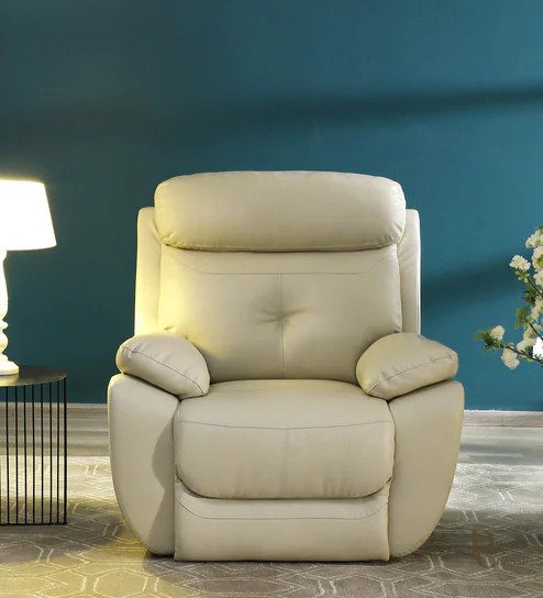 4 Square Leatherette Manual 2 Seater Recliner in Beige Colour — Diwans Classic