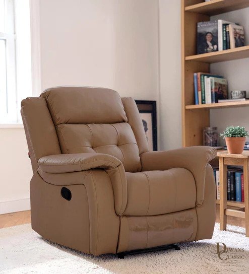 Naim Leatherette 1 Seater Manual Recliner in Brown Colour — Diwans Classic