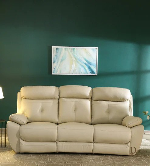 4 Square Leatherette Manual 3 Seater Recliner in Beige Colour — Diwans Classic