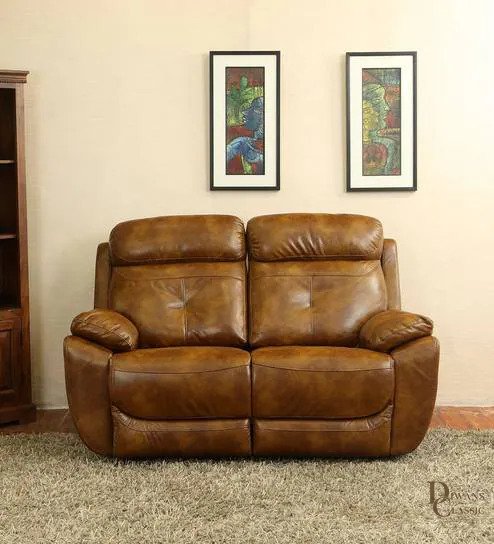 4 Square Leatherette Manual 3 Seater Recliner in Brown Colour — Diwans Classic