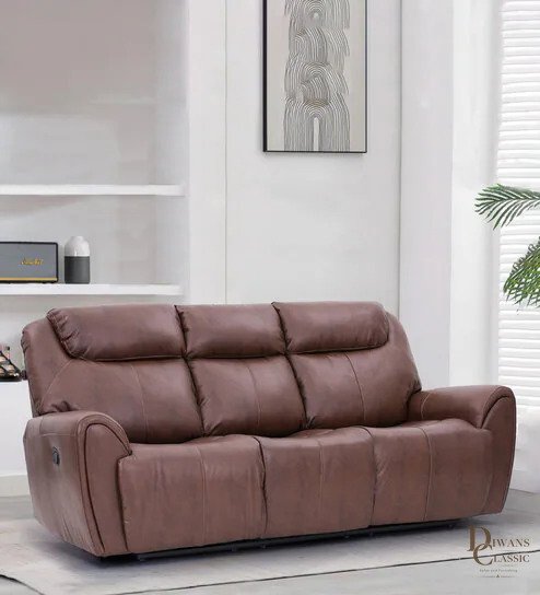 Layyan Malaysian Leatherette Manual 3 Seater Recliner In Brown Color — Diwans Classic