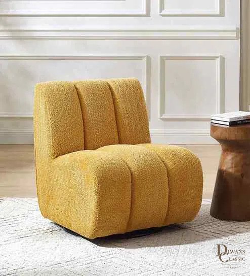 Wardah Boucle Revolving Slipper Chair In Yellow Colour — Diwans Classic