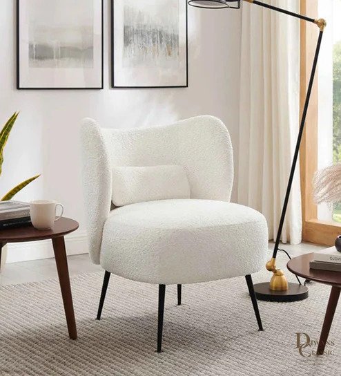 Karim Boucle Fabric Lounge Chair In Grey Colour — Diwans Classic