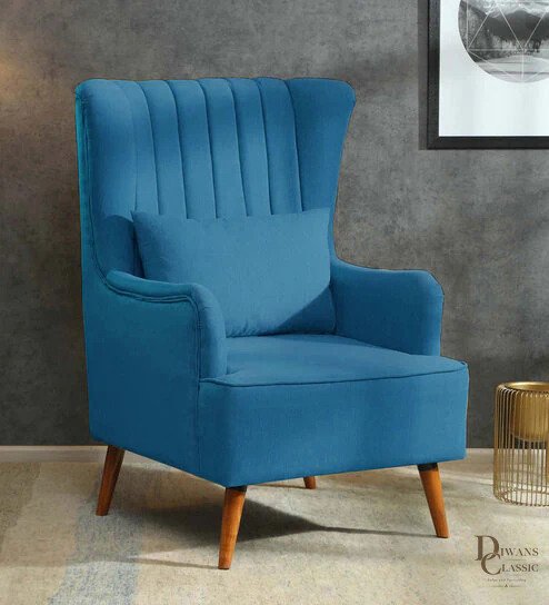 Rumaana Velvet Wing Chair In Velvet Red Colour — Diwans Classic