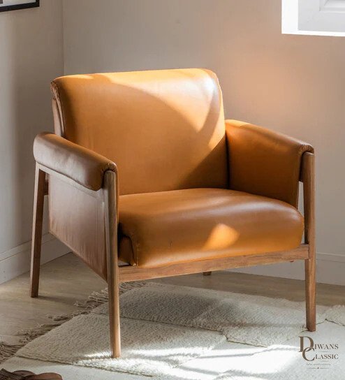 Mira Fabric Lounge Chair In Tan Colour — Diwans Classic