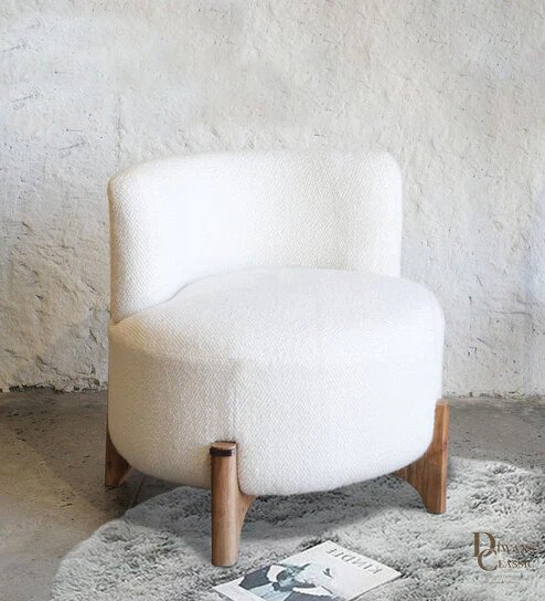 Wajd Fabric Lounge Chair In Natural Finish — Diwans Classic