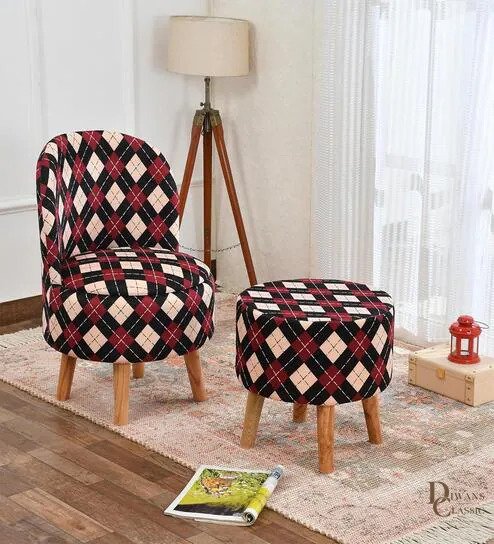 Maroon Seamless Geometric Printed Chair & Stool — Diwans Classic