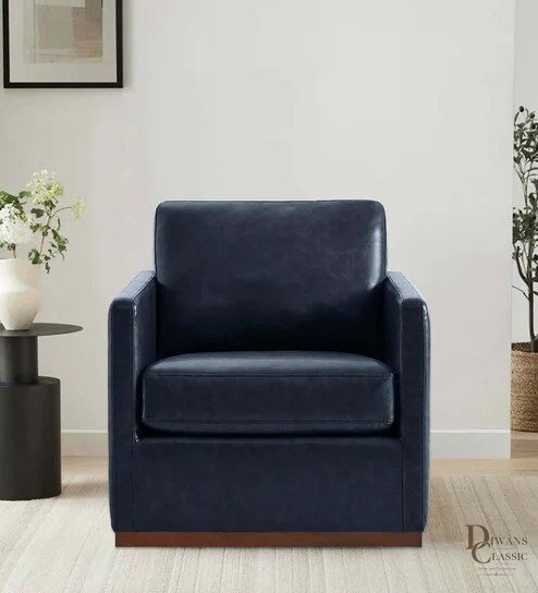 Burhan Pu Leather 1 Lounge Chair In Dark Brown Colour — Diwans Classic