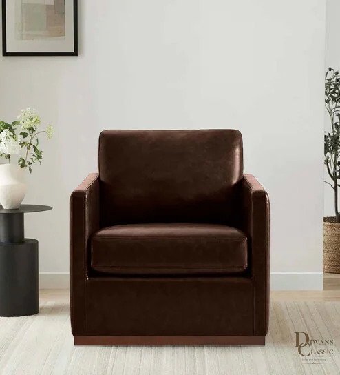 Burhan Pu Leather Lounge Chair In Blue Colour — Diwans Classic