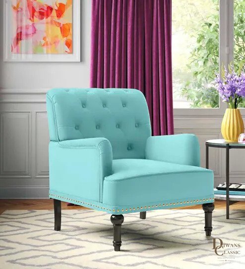 Widad Tufted Back Fabric Lounge Chair In Purple Colour — Diwans Classic