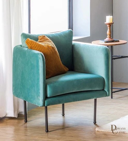 Demir Fabric Lounge Chair In Mint Green Color — Diwans Classic