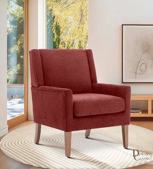 Manzar Upholstered Fabric Lounge Chair in Copper Colour — Diwans Classic