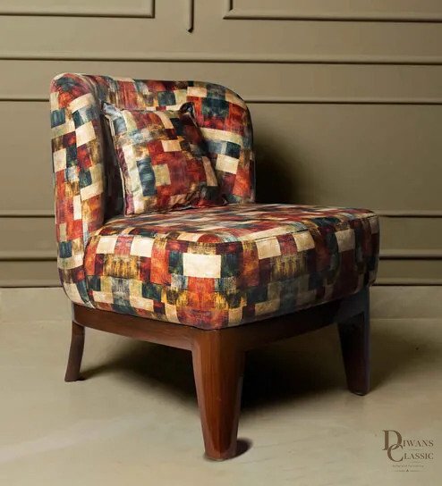 Banafsaj Fabric Lounge Chair in White & Multi Colour — Diwans Classic