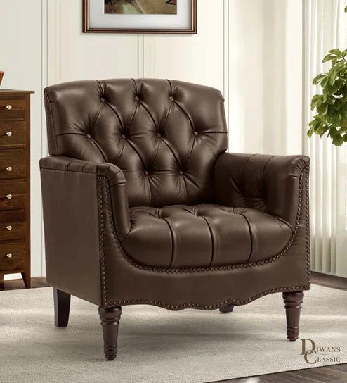 Yusuf Leatherette Arm Chair In Beige Colour — Diwans Classic