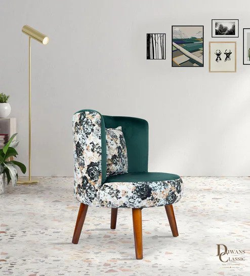Qifal Fabric Barrel Chair In Green Colour — Diwans Classic
